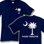This deluxe version features the white palmetto moon printed on the pocket area on the front and a matching palmetto on the back with the state name, South Carolina. Buy your favorite t-shirt, sweatshirt, or other clothing item.