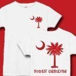 This deluxe palmetto t-shirt features a red palmetto moon printed on the pocket area on the front and a matching palmetto on the back with the state name, South Carolina. Buy your favorite t-shirt, sweatshirt, or other clothing item.