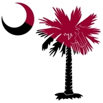 The garnet and black palmetto and crescent moon pocket print design is a symbol of South Carolina pride. Buy garnet and black palmetto t-shirts, sweatshirts or other clothing items with the palmetto moon printed on the pocket area.