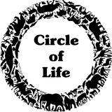 Over 100 animal silhouettes in a circle with the words Circle of Life inside. Can you count them all?