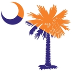 The orange and purple palmetto and crescent moon design is a symbol of South Carolina pride and is popular with Clemson fans. Buy orange and purple palmetto moon t-shirts, sweatshirts, or other clothing or gift items.