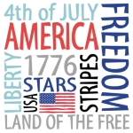 Patriotic American t-shirts and gifts with words Freedom, USA, Land of the Free, 1776, Stars, Stripes, Liberty and picture of American Flag. Patriotic t-shirts and American Pride gear and gifts. Original <a href="http://www.lesrubadesigns.com/fourth_of_ju