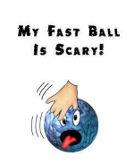 This funny bowling ball shirt design shows a hand delivering a scary cartoon bowling ball so fast that even the bowling ball is terrified.