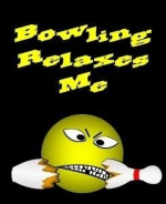 This cool bowling attire design, displaying a scowling face and broken bowling pin, shows the frustrations this sport that we all love can bring. It says: "Bowling Relaxes Me," but the image says different.