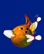 Here's a wild fiery bowling ball shirt design that shows a red-hot bowling ball, trailing flames, and breaking up the bowling pins. A fiery bowling ball design sure to please.