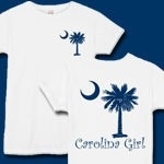 Carolina Girls are the best in the world! The deluxe print features a traditional blue palmetto moon on the front pocket area and a matching carolina girl design that also features the palmetto and moon logo of South Carolina.