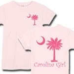 Carolina Girls are the best in the world! The deluxe print features a pink palmetto moon on the front pocket area and a matching carolina girl design that also features the palmetto and moon logo of South Carolina.