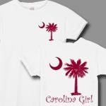Carolina Girls are the best in the world! The deluxe print features a garnet palmetto moon on the front pocket area and a matching carolina girl design that also features the palmetto and moon logo of South Carolina.