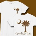 Carolina Girls are the best in the world! The deluxe print features a chocolate brown palmetto moon on the front pocket area and a matching carolina girl design that also features the palmetto and moon logo of South Carolina.
