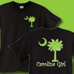 Carolina Girls are the best in the world! The deluxe print features a lime green palmetto moon on the front pocket area and a matching carolina girl design that also features the palmetto and moon logo of South Carolina.