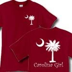 Carolina Girls are the best in the world! The deluxe print features a white palmetto moon on the front pocket area and a matching carolina girl design that also features the palmetto and moon logo of South Carolina.