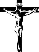 Picture of Christ on the cross on the back, with the text "Body Piercing Saved My Life" on the front.