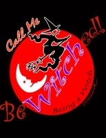 Perfect for Halloween or Samhain or anytime. Discriptive graphic of a witch riding on a boomstick above the moon with the words call me BeWITHCEDed! Being a witch.