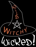 Witches pointed hat with the words wild witchy wicked and a Pentacle - the logo of witchcraft. Wear this t-shirt if you dare. BUY 2 or More of this design and save.