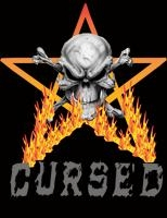 Wear this evil t-shirt with attitude. Skull and cross bones in front of flaming pentacle with the words CURSED. Perfect to wear for Halloween or anytime.