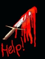 Goulish Halloween Design - wear this t-shirt for a Costume. A bloody Dagger piercing the heart and the word Help written in blood