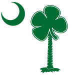This pocket sized version of the Clover Palmetto features a South Carolina palmetto and moon with a lucky four leaf clover top positioned in the pocket area of a t-shirt, sweatshirt, or other clothing item.