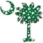 The Clover Palmetto features the a South Carolina palmetto and moon with a lucky four leaf clover top. Buy the clover palmetto moon on a t-shirt, sweatshirt, or other clothing or gift item.