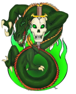 This wicked dragon with skull and sword rocks in this tattoo style design.