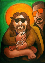 Based on the Christian and Buddhist parables in which The Jesus and The Buddha are tempted by demons. In this case it's his buddy Walter egging him on, swaying him from the righteous dudely path. By Oliver Benjamin.