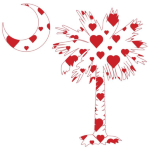Get a Red Heart Pattern Palmetto Moon for your sweetheart this Valentine's Day! Featuring the South Carolina Palmetto Moon with a red heart pattern in the background.