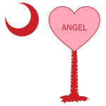 A Candy Heart Palmetto Moon for an Angel! Perfect for Valentine's Day, it features a pink candy heart on the South Carolina Palmetto Moon with "Angel".