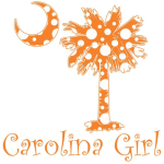 Carolina Girls and polka dots, a great combination! Get your Orange Polka Dot Carolina Girl apparel, t-shirt, or gifts with an orange South Carolina palmetto moon.