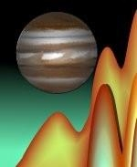 This colorful astronomy shirt design is a hypothetical view of the gas Giant Jupiter as it might appear from the surface of the fiery moon Io. It's a grand tribute to our biggest planet.