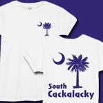 Purple South Cackalacky Palmetto Moon t-shirts, apparel and gifts feature the South Carolina palmetto moon logo in purple on the back and a smaller, matching palmetto moon on the front.