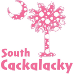 Pink Polka Dots South Cackalacky Palmetto Moon t-shirts, apparel and gifts features a Polka Dot South Carolina palmetto moon logo in pink.