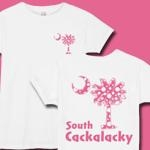 Pink Polka Dots South Cackalacky Deluxe t-shirts, apparel and gifts feature the polka dot South Carolina palmetto moon logo in pink on the back and a smaller, matching palmetto moon on the front.