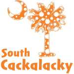 Orange Polka Dots South Cackalacky Palmetto Moon t-shirts, apparel and gifts features a Polka Dot South Carolina palmetto moon logo in orange.