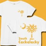Yellow Polka Dots South Cackalacky Deluxe t-shirts, apparel and gifts feature the polka dot South Carolina palmetto moon logo in yellow on the back and a smaller, matching palmetto moon on the front.