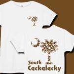 Brown Polka Dots South Cackalacky Deluxe t-shirts, apparel and gifts feature the polka dot South Carolina palmetto moon logo in brown on the back and a smaller, matching palmetto moon on the front.