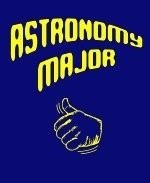 This witty college major t-shirt shows a thumb in a pointing gesture, indicating proudly that the wearer is an astronomy major.