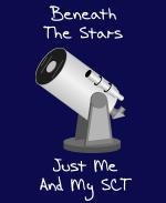 This awesome astronomy t-shirt and coffee mug design is for that amateur astronomer devoted to his or her Schmidt Cassegrain Telescope (SCT). It shows a depiction of an SCT pointed at the cosmos.
