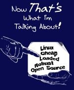 This nifty Linux nerd shirt and mug design shows a hand holding a list of Linux features, with an emphatic finger pointing at the list. The caption says: "Now THAT'S What I'm Talking About!"
