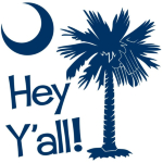 Say hello with the Blue Hey Y'all Palmetto Moon t-shirt, apparel, and gifts. It features the South Carolina palmetto moon.