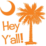 Say hello with the Orange Hey Y'all Palmetto Moon t-shirt, apparel, and gifts. It features the South Carolina palmetto moon.