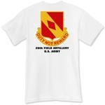 20th Field Artillery Regiment, MLRS: Organic and Traditional T-Shirts and Long Sleeve T-Shirts. Our production process EMBEDS images INTO the item material - NO SCREEN PRINTING! This prevents image fading and cracking over a long period of time.