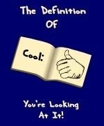 This comical cool shirt and mug design shows a book open to the definition of cool -- a thumb pointing gesture pointing at you!