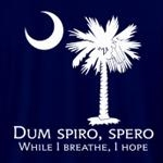 Get the South Carolina State Motto on your favorite dark shirt or apparel item. It features the state motto, Dum Spiro Spero, or, While I breathe, I hope, and the palmetto moon.