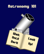 Here's a comical start party shirt and mug design that shows a basic astronomy book backed by a big Dobsonian telescope. The open book says: "Wait Until Dark. Look Up."