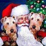 Santa has a sweet spot for Dales and hugs his two Airedale Terriers by the Christmas Tree. Santa knows his furry friends will be there to welcome him home when all the treats and presents have been delivered Christmas Eve.