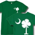 The White Clover Palmetto Pocket Print features a smaller pocket sized version South Carolina palmetto and moon with a lucky four leaf clover top on the front and the same design larger on the back.