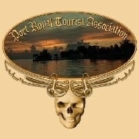 Join the Port Royal Tourist Association for a little pirate fun! Pirates design with a skull and swords, and a nice sunset view over Port Royal harbor.