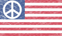 Vintage feel peace sign American flag design. Get your peace on. Please view our entire selection of July 4th Tees for Men, Women and Kids.
