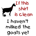 How many times have you run to the store in a dirty shirt after milking? People look at you like?? What have you been doing? Wear this funny goat t-shirt and they will know. If this Shirt is Clean I haven't milked the goats yet, And if it's dirty..