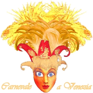 Carnevale a Venezia celebrated here with a colorful, feathered, Jolly Joker Venetian mask. Carnival in Venice is Mardi Gras with class.