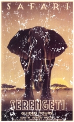 Safari. A vintage travel poster from the 1930's for Africa. This retro t-shirt has a distressed look it's as though you've had it for years.